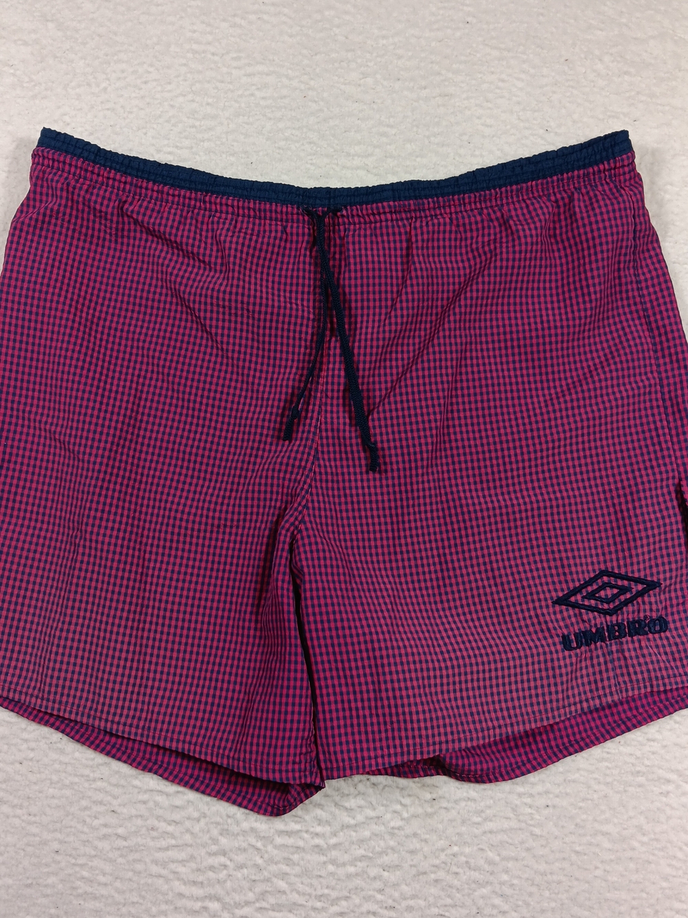 Vintage Umbro Shorts Mens Large (XXL) Check Plaid Nylon Soccer Rugby Drawstring